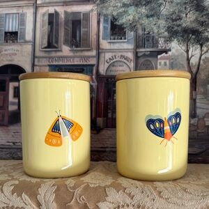 The Girlfriend From AARP Butterfly Ceramic Canisters Set 2 Wood Lids NWOT